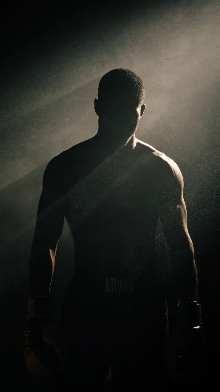 AI-generated boxer silhouette in a shaft of light